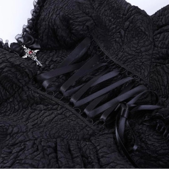 LIKE NEW✨woman black dress vintage sleeve sweetheart dress panel🩸✨ size L♥️ - Picture 7 of 11